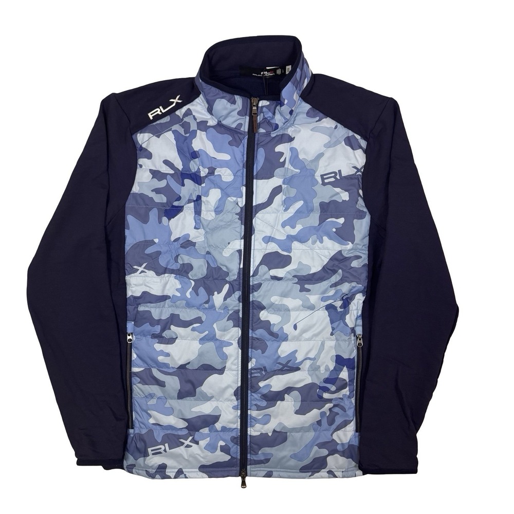 RLX Ralph Lauren Blue Camo Wool Blend Full Zip Long Sleeve Golf Jacket Size L